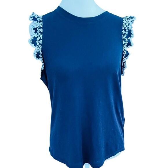 Kate Spade Navy Blue Ruffle Sleeve Top size small. - Picture 1 of 6